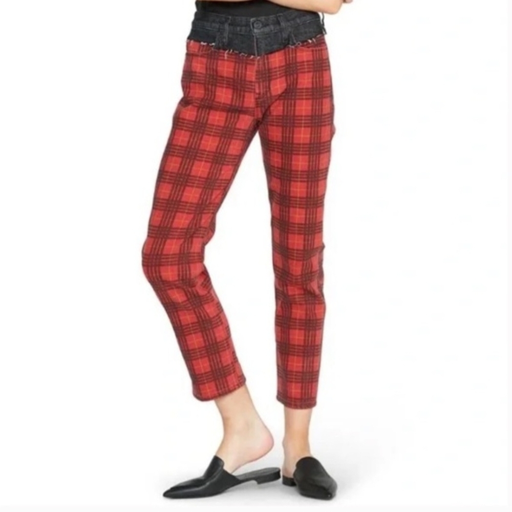 Hudson Womens Bettie Taper Jeans Red  Black Plaid Cropped Jeans size 28